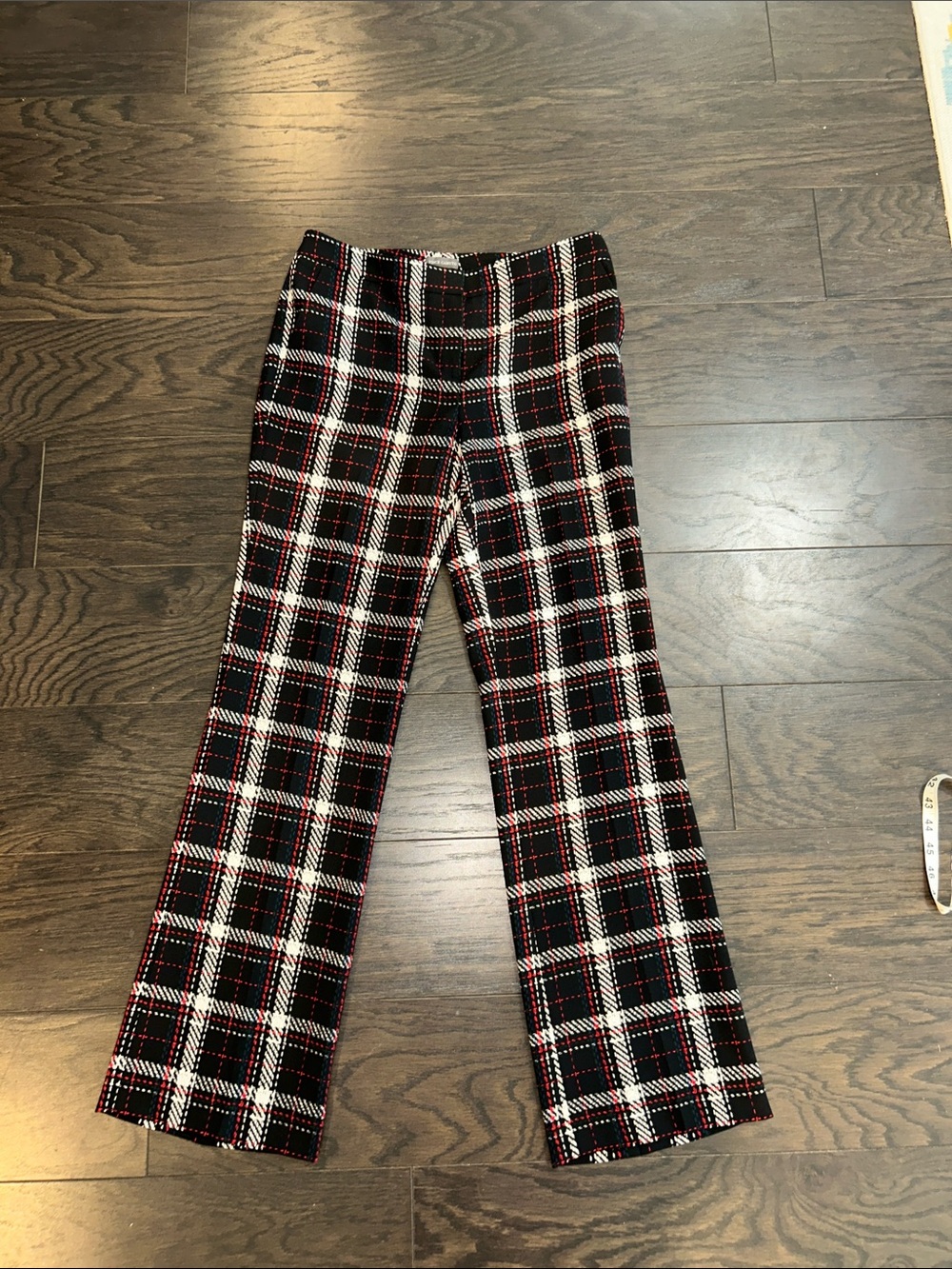 Vince Camuto Black Pants with Red, White & Blue Windowpane Stitching